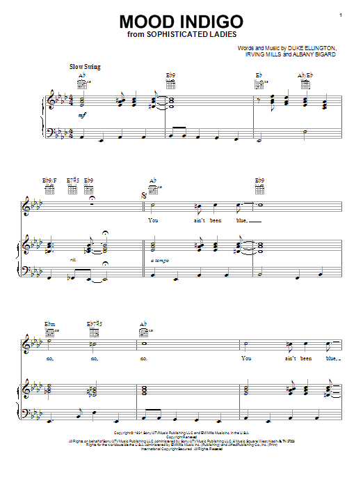 Learn to play Duke Ellington Mood Indigo sheet music for Piano, Vocal & Guitar (Right-Hand Melody) in minutes. Duke Ellington Mood Indigo sheet music notes and chords. Download Printable PDF.
