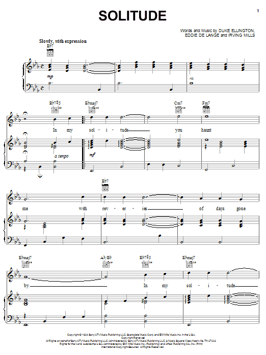 Learn to play Duke Ellington Solitude sheet music for Piano, Vocal & Guitar (Right-Hand Melody) in minutes. Duke Ellington Solitude sheet music notes and chords. Download Printable PDF.