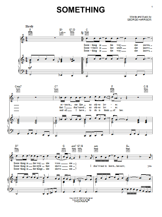 Learn to play The Beatles Something sheet music for Piano, Vocal & Guitar (Right-Hand Melody) in minutes. The Beatles Something sheet music notes and chords. Download Printable PDF.