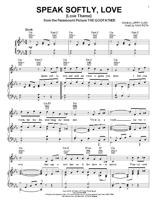 Learn to play Andy Williams Speak Softly, Love (Love Theme) sheet music for Piano, Vocal & Guitar (Right-Hand Melody) in minutes. Andy Williams Speak Softly, Love (Love Theme) sheet music notes and chords. Download Printable PDF.