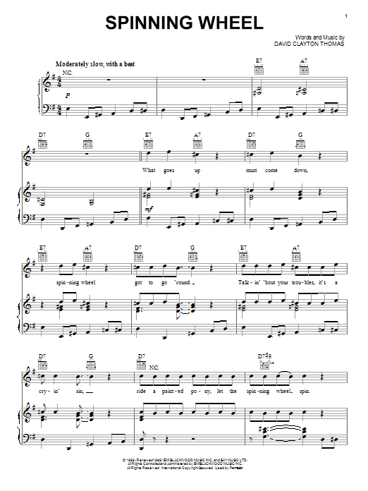 Learn to play Blood, Sweat & Tears Spinning Wheel sheet music for Piano, Vocal & Guitar (Right-Hand Melody) in minutes. Blood, Sweat & Tears Spinning Wheel sheet music notes and chords. Download Printable PDF.