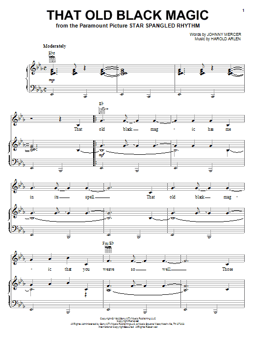 Learn to play Ella Fitzgerald That Old Black Magic sheet music for Piano, Vocal & Guitar (Right-Hand Melody) in minutes. Ella Fitzgerald That Old Black Magic sheet music notes and chords. Download Printable PDF.