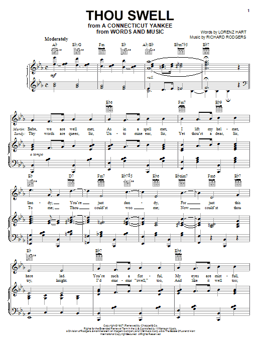 Learn to play Rodgers & Hart Thou Swell sheet music for Piano, Vocal & Guitar (Right-Hand Melody) in minutes. Rodgers & Hart Thou Swell sheet music notes and chords. Download Printable PDF.