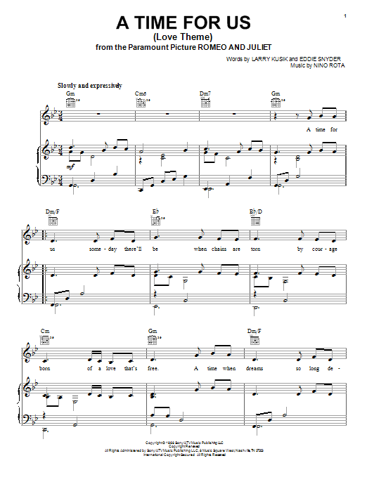 Learn to play Nino Rota A Time For Us (Love Theme) sheet music for Piano, Vocal & Guitar (Right-Hand Melody) in minutes. Nino Rota A Time For Us (Love Theme) sheet music notes and chords. Download Printable PDF.