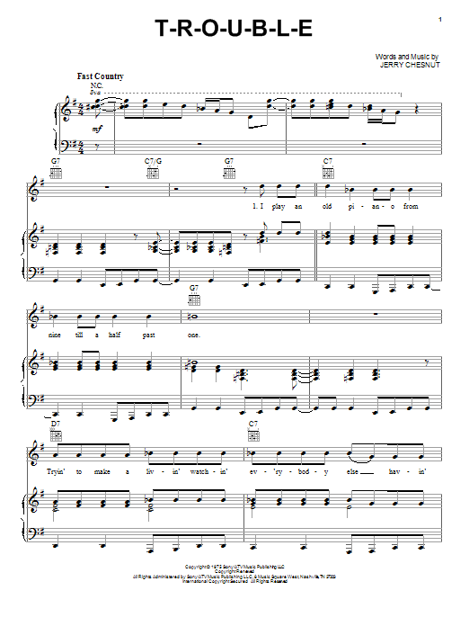 Learn to play Elvis Presley T-R-O-U-B-L-E sheet music for Piano, Vocal & Guitar (Right-Hand Melody) in minutes. Elvis Presley T-R-O-U-B-L-E sheet music notes and chords. Download Printable PDF.