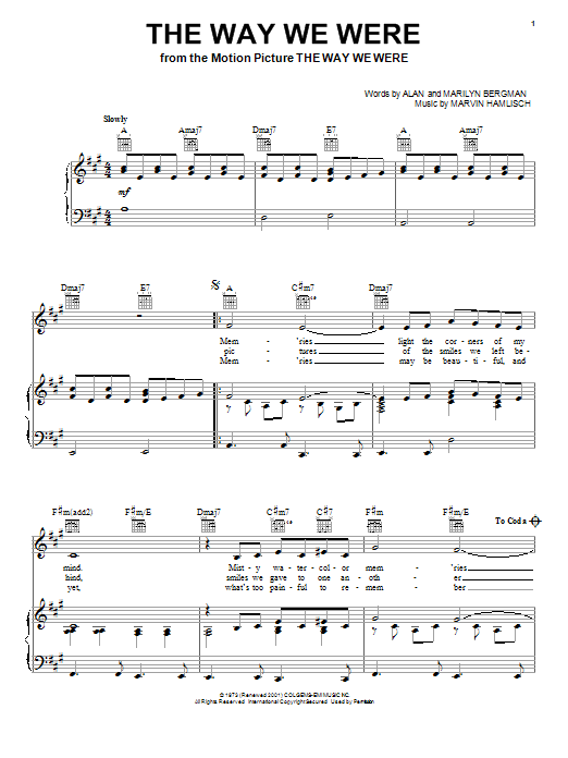 Learn to play Barbra Streisand The Way We Were sheet music for Piano, Vocal & Guitar (Right-Hand Melody) in minutes. Barbra Streisand The Way We Were sheet music notes and chords. Download Printable PDF.