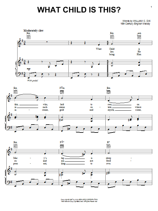 Learn to play William C. Dix What Child Is This? sheet music for Piano, Vocal & Guitar (Right-Hand Melody) in minutes. William C. Dix What Child Is This? sheet music notes and chords. Download Printable PDF.
