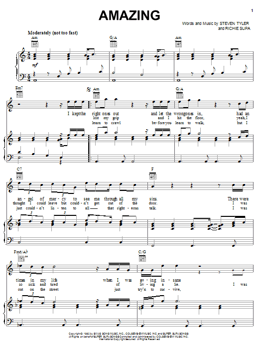 Learn to play Aerosmith Amazing (It's Amazing) sheet music for Piano, Vocal & Guitar (Right-Hand Melody) in minutes. Aerosmith Amazing (It's Amazing) sheet music notes and chords. Download Printable PDF.