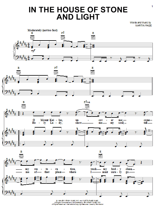 Learn to play Martin Page In The House Of Stone And Light sheet music for Piano, Vocal & Guitar (Right-Hand Melody) in minutes. Martin Page In The House Of Stone And Light sheet music notes and chords. Download Printable PDF.