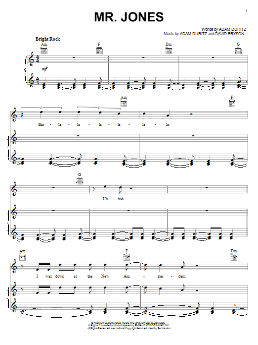 Learn to play Counting Crows Mr. Jones sheet music for Piano, Vocal & Guitar (Right-Hand Melody) in minutes. Counting Crows Mr. Jones sheet music notes and chords. Download Printable PDF.