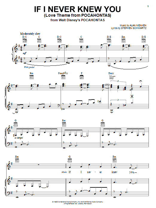 Learn to play Jon Secada and Shanice If I Never Knew You (Love Theme from Pocahontas) sheet music for Piano, Vocal & Guitar (Right-Hand Melody) in minutes. Jon Secada and Shanice If I Never Knew You (Love Theme from Pocahontas) sheet music notes and chords. Download Printable PDF.