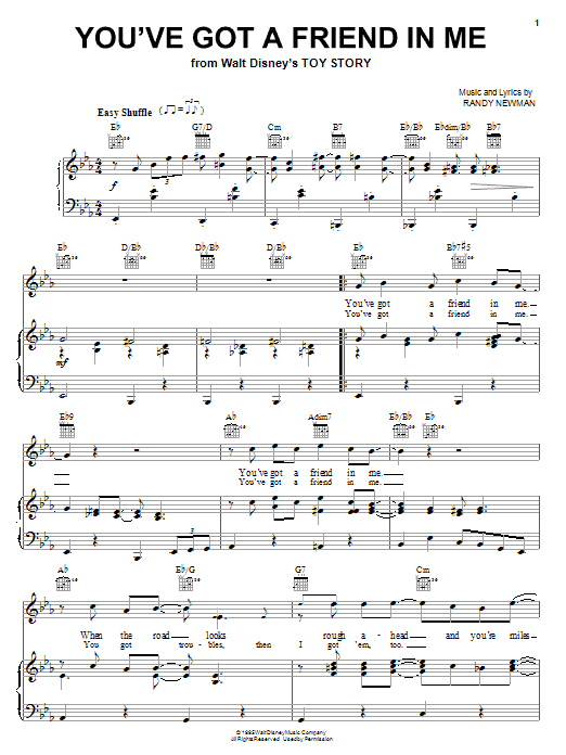 Learn to play Randy Newman You've Got A Friend In Me sheet music for Piano, Vocal & Guitar (Right-Hand Melody) in minutes. Randy Newman You've Got A Friend In Me sheet music notes and chords. Download Printable PDF.