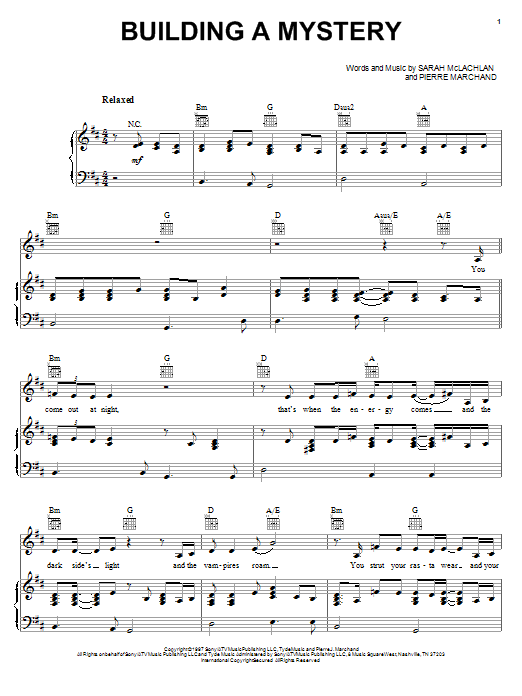 Learn to play Sarah McLachlan Building A Mystery sheet music for Piano, Vocal & Guitar (Right-Hand Melody) in minutes. Sarah McLachlan Building A Mystery sheet music notes and chords. Download Printable PDF.