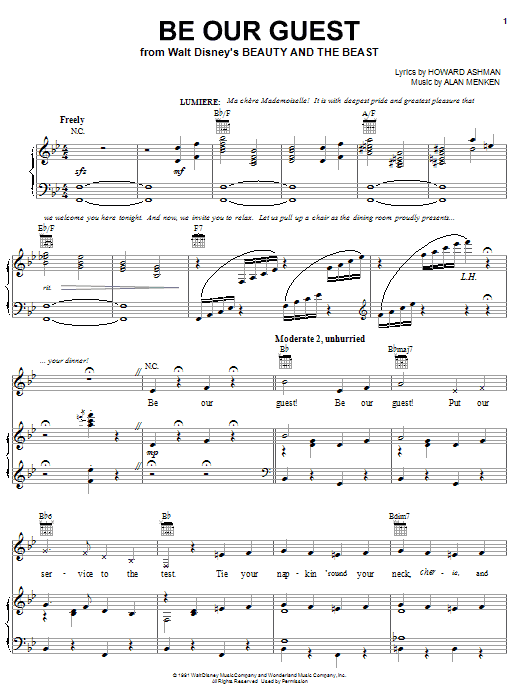 Learn to play Alan Menken Be Our Guest sheet music for Piano, Vocal & Guitar (Right-Hand Melody) in minutes. Alan Menken Be Our Guest sheet music notes and chords. Download Printable PDF.