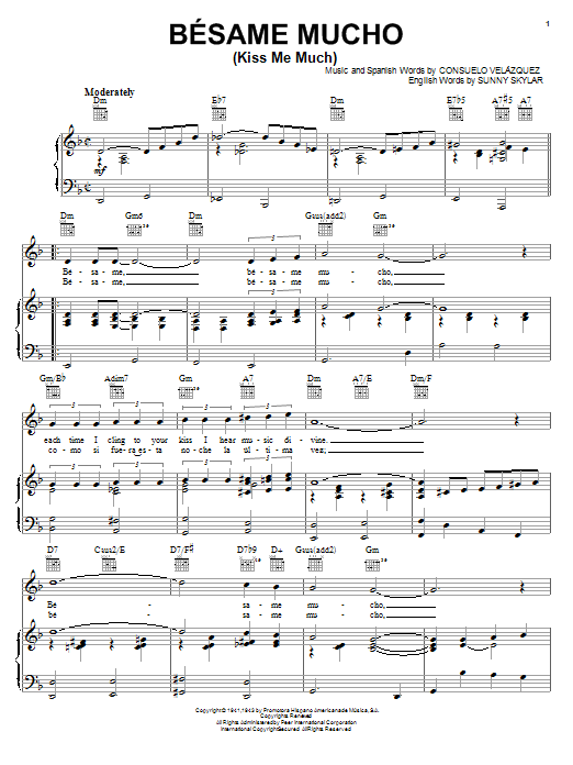 Learn to play Diana Krall Besame Mucho (Kiss Me Much) sheet music for Piano, Vocal & Guitar (Right-Hand Melody) in minutes. Diana Krall Besame Mucho (Kiss Me Much) sheet music notes and chords. Download Printable PDF.
