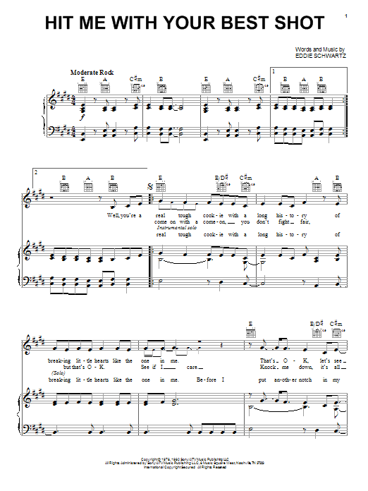 Learn to play Pat Benatar Hit Me With Your Best Shot sheet music for Piano, Vocal & Guitar (Right-Hand Melody) in minutes. Pat Benatar Hit Me With Your Best Shot sheet music notes and chords. Download Printable PDF.