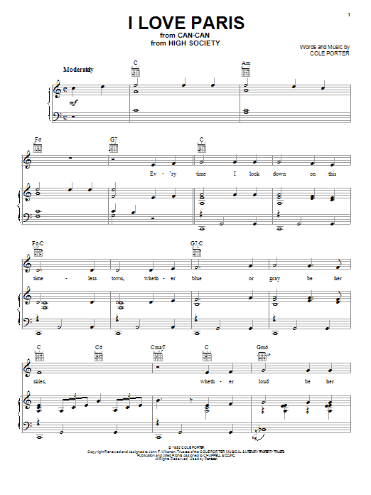 Learn to play Cole Porter I Love Paris sheet music for Piano, Vocal & Guitar (Right-Hand Melody) in minutes. Cole Porter I Love Paris sheet music notes and chords. Download Printable PDF.