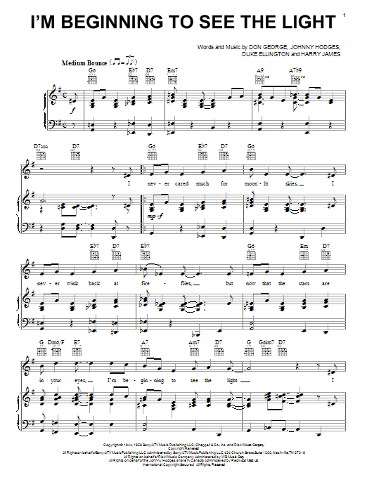 Learn to play Duke Ellington I'm Beginning To See The Light sheet music for Piano, Vocal & Guitar (Right-Hand Melody) in minutes. Duke Ellington I'm Beginning To See The Light sheet music notes and chords. Download Printable PDF.
