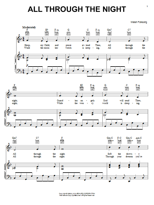 Learn to play Welsh Folksong All Through The Night sheet music for Piano, Vocal & Guitar (Right-Hand Melody) in minutes. Welsh Folksong All Through The Night sheet music notes and chords. Download Printable PDF.