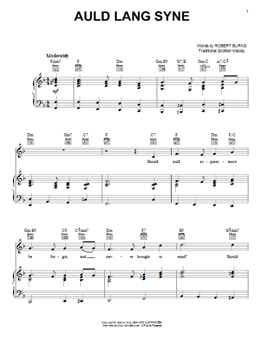 Learn to play Robert Burns Auld Lang Syne sheet music for Piano, Vocal & Guitar (Right-Hand Melody) in minutes. Robert Burns Auld Lang Syne sheet music notes and chords. Download Printable PDF.