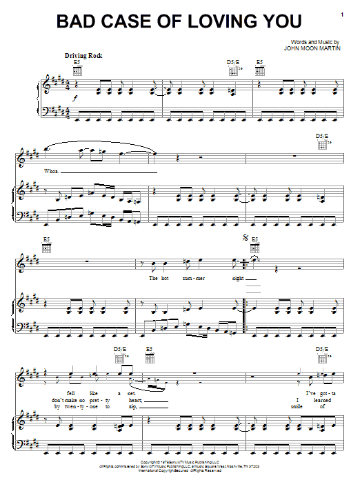 Learn to play Robert Palmer Bad Case Of Loving You sheet music for Piano, Vocal & Guitar (Right-Hand Melody) in minutes. Robert Palmer Bad Case Of Loving You sheet music notes and chords. Download Printable PDF.