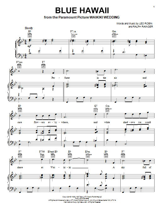 Learn to play Billy Vaughn Blue Hawaii sheet music for Piano, Vocal & Guitar (Right-Hand Melody) in minutes. Billy Vaughn Blue Hawaii sheet music notes and chords. Download Printable PDF.