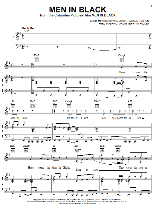 Learn to play Will Smith Men In Black sheet music for Piano, Vocal & Guitar (Right-Hand Melody) in minutes. Will Smith Men In Black sheet music notes and chords. Download Printable PDF.