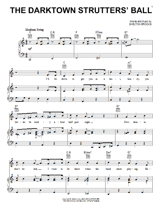 Learn to play Fred Astaire & Ginger Rogers The Darktown Strutters' Ball sheet music for Piano, Vocal & Guitar (Right-Hand Melody) in minutes. Fred Astaire & Ginger Rogers The Darktown Strutters' Ball sheet music notes and chords. Download Printable PDF.