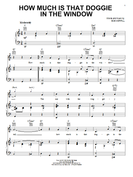 Learn to play Patti Page How Much Is That Doggie In The Window sheet music for Piano, Vocal & Guitar (Right-Hand Melody) in minutes. Patti Page How Much Is That Doggie In The Window sheet music notes and chords. Download Printable PDF.