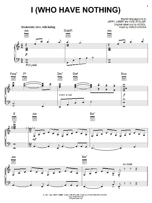 Learn to play Carlo Donida I (Who Have Nothing) sheet music for Piano, Vocal & Guitar (Right-Hand Melody) in minutes. Carlo Donida I (Who Have Nothing) sheet music notes and chords. Download Printable PDF.