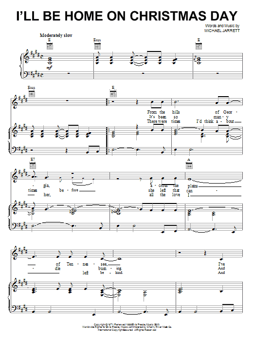 Learn to play Elvis Presley I'll Be Home On Christmas Day sheet music for Piano, Vocal & Guitar (Right-Hand Melody) in minutes. Elvis Presley I'll Be Home On Christmas Day sheet music notes and chords. Download Printable PDF.
