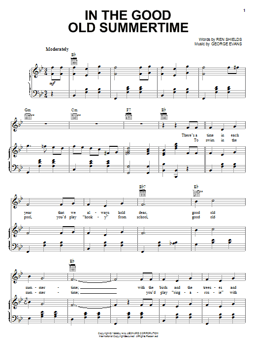 Learn to play Ren Shields In The Good Old Summertime sheet music for Piano, Vocal & Guitar (Right-Hand Melody) in minutes. Ren Shields In The Good Old Summertime sheet music notes and chords. Download Printable PDF.