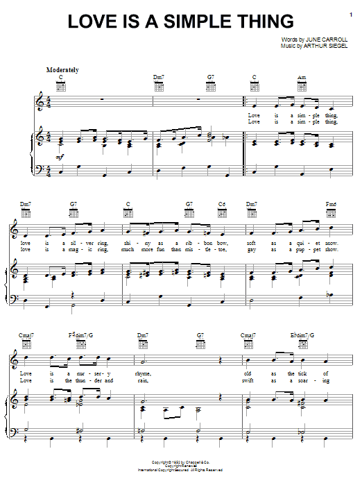 Learn to play Arthur Siegel Love Is A Simple Thing sheet music for Piano, Vocal & Guitar (Right-Hand Melody) in minutes. Arthur Siegel Love Is A Simple Thing sheet music notes and chords. Download Printable PDF.