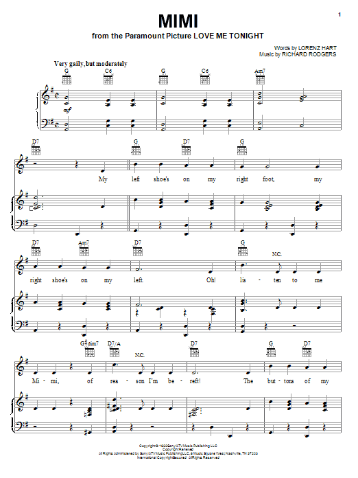 Learn to play Rodgers & Hart Mimi sheet music for Piano, Vocal & Guitar (Right-Hand Melody) in minutes. Rodgers & Hart Mimi sheet music notes and chords. Download Printable PDF.
