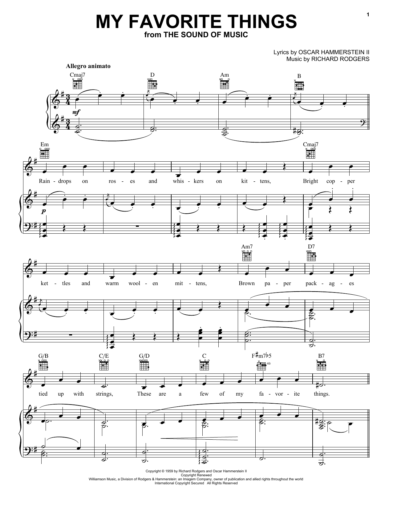 Learn to play Rodgers & Hammerstein My Favorite Things sheet music for Piano, Vocal & Guitar (Right-Hand Melody) in minutes. Rodgers & Hammerstein My Favorite Things sheet music notes and chords. Download Printable PDF.