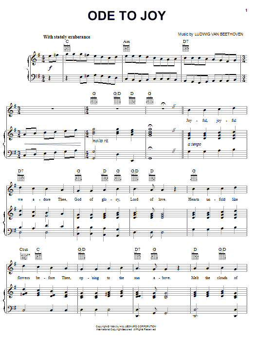 Learn to play Ludwig van Beethoven Ode To Joy sheet music for Piano, Vocal & Guitar (Right-Hand Melody) in minutes. Ludwig van Beethoven Ode To Joy sheet music notes and chords. Download Printable PDF.