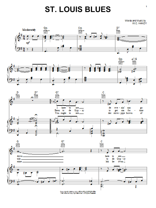 Learn to play W.C. Handy St. Louis Blues sheet music for Piano, Vocal & Guitar (Right-Hand Melody) in minutes. W.C. Handy St. Louis Blues sheet music notes and chords. Download Printable PDF.