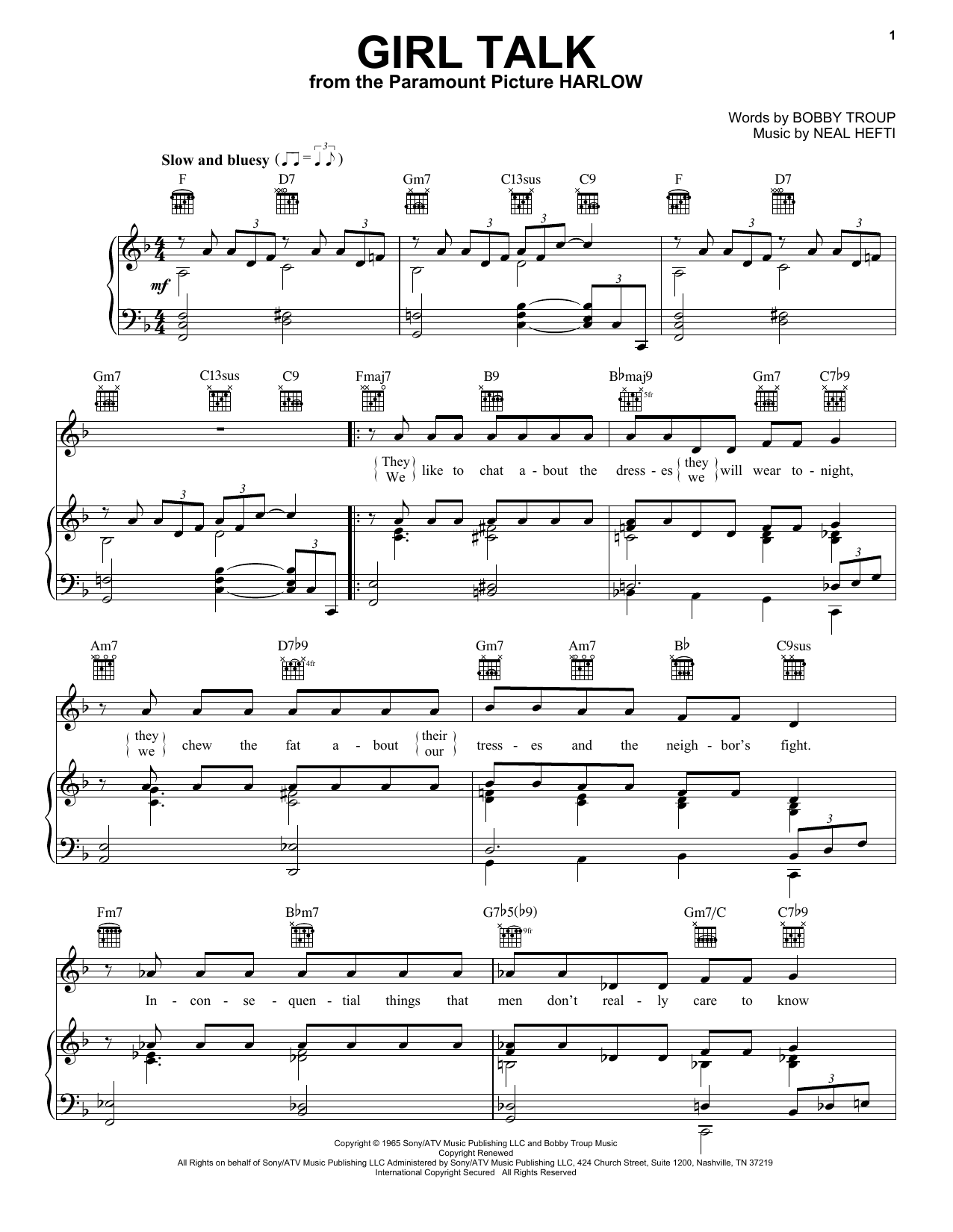 Learn to play Neal Hefti Girl Talk sheet music for Piano, Vocal & Guitar (Right-Hand Melody) in minutes. Neal Hefti Girl Talk sheet music notes and chords. Download Printable PDF.