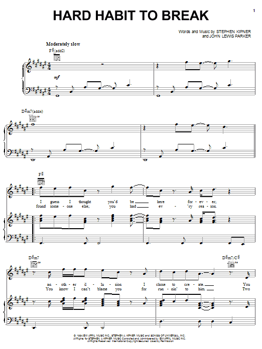 Learn to play Chicago Hard Habit To Break sheet music for Piano, Vocal & Guitar (Right-Hand Melody) in minutes. Chicago Hard Habit To Break sheet music notes and chords. Download Printable PDF.