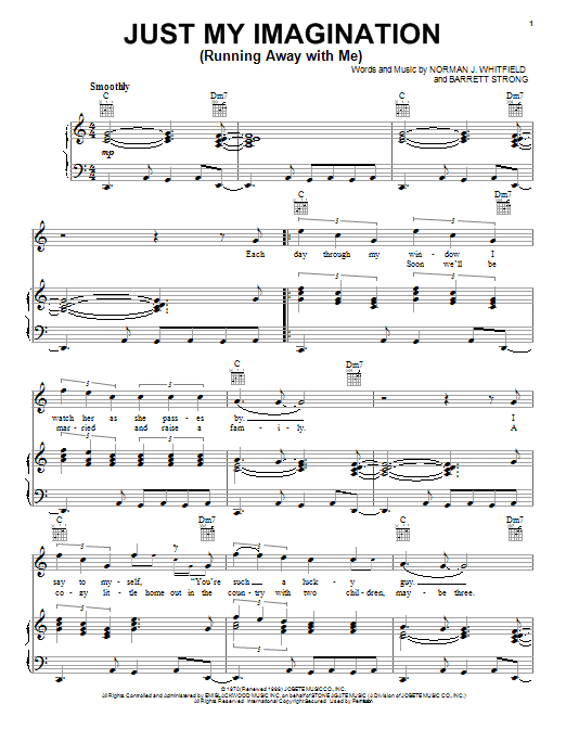 Learn to play The Temptations Just My Imagination (Running Away With Me) sheet music for Piano, Vocal & Guitar (Right-Hand Melody) in minutes. The Temptations Just My Imagination (Running Away With Me) sheet music notes and chords. Download Printable PDF.