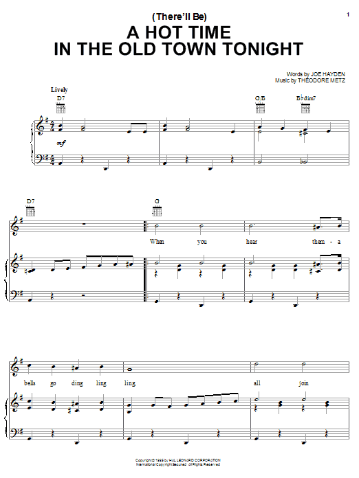 Learn to play Bessie Smith (There'll Be) A Hot Time In The Old Town Tonight sheet music for Piano, Vocal & Guitar (Right-Hand Melody) in minutes. Bessie Smith (There'll Be) A Hot Time In The Old Town Tonight sheet music notes and chords. Download Printable PDF.