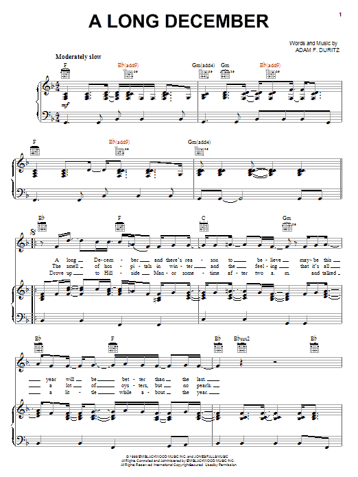 Learn to play Counting Crows A Long December sheet music for Piano, Vocal & Guitar (Right-Hand Melody) in minutes. Counting Crows A Long December sheet music notes and chords. Download Printable PDF.