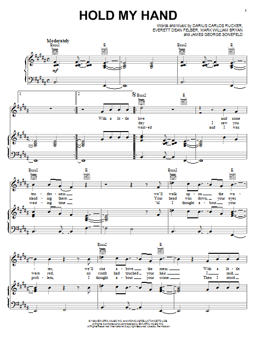 Learn to play Hootie & The Blowfish Hold My Hand sheet music for Piano, Vocal & Guitar (Right-Hand Melody) in minutes. Hootie & The Blowfish Hold My Hand sheet music notes and chords. Download Printable PDF.