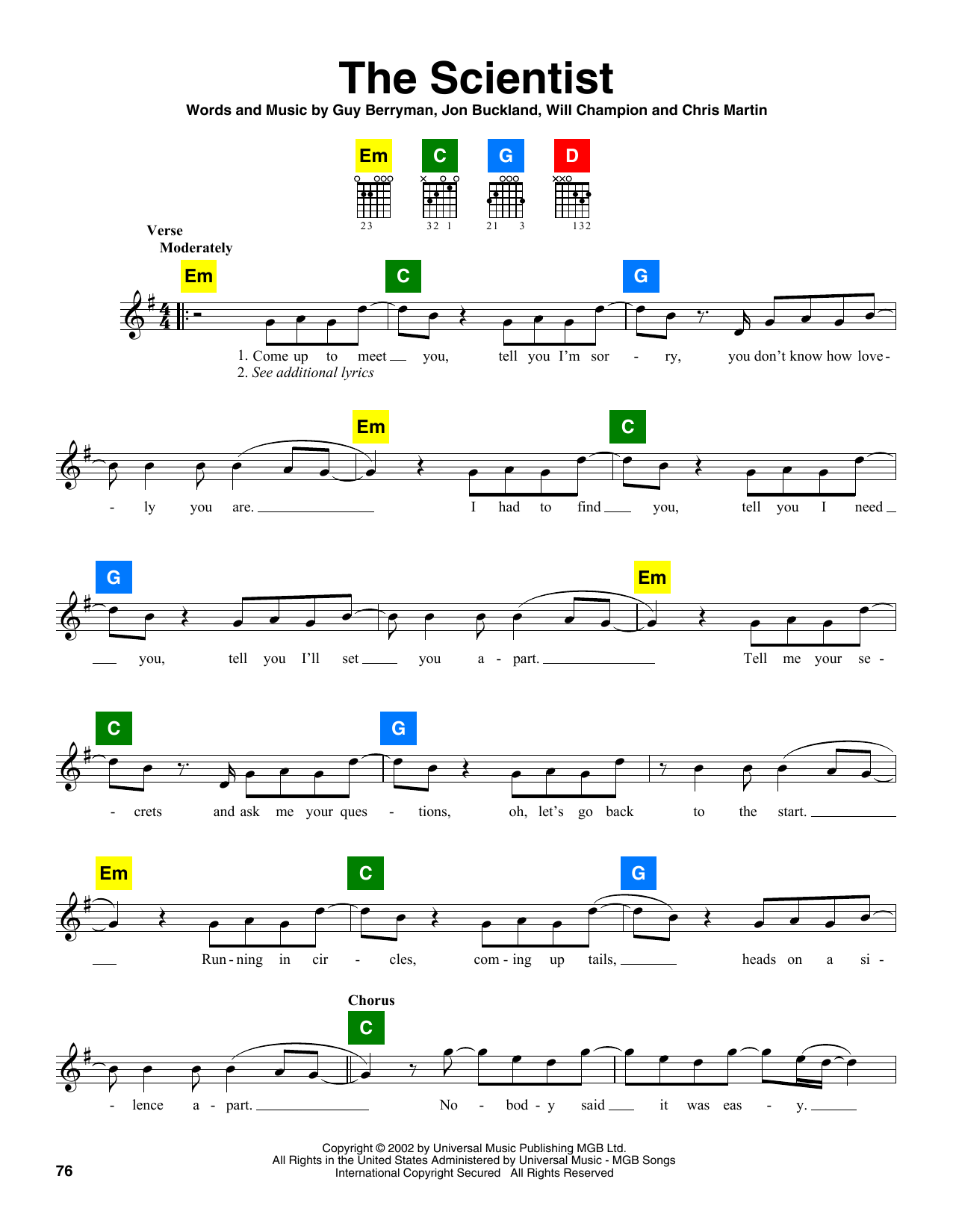 Learn to play Coldplay The Scientist sheet music for Chord Buddy in minutes. Coldplay The Scientist sheet music notes and chords. Download Printable PDF.