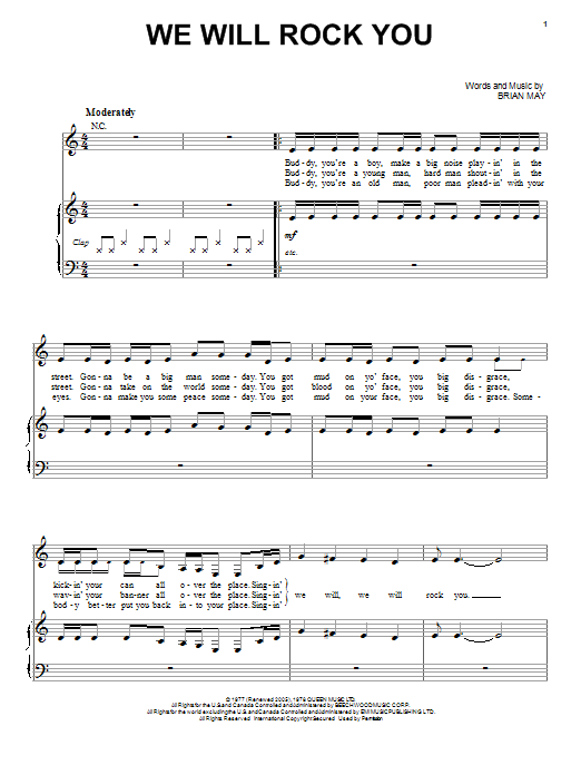 Learn to play Queen We Will Rock You sheet music for Piano, Vocal & Guitar (Right-Hand Melody) in minutes. Queen We Will Rock You sheet music notes and chords. Download Printable PDF.