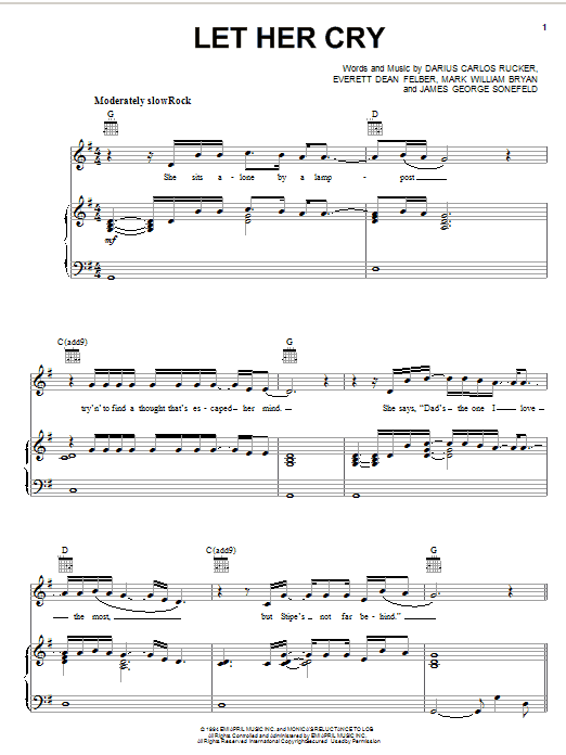 Learn to play Hootie & The Blowfish Let Her Cry sheet music for Piano, Vocal & Guitar (Right-Hand Melody) in minutes. Hootie & The Blowfish Let Her Cry sheet music notes and chords. Download Printable PDF.