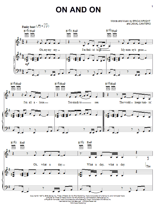 Learn to play Erykah Badu On And On sheet music for Piano, Vocal & Guitar (Right-Hand Melody) in minutes. Erykah Badu On And On sheet music notes and chords. Download Printable PDF.