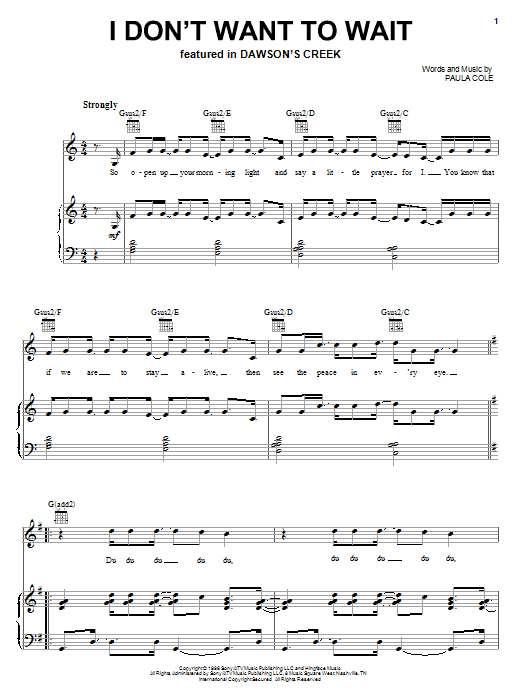 Learn to play Paula Cole I Don't Want To Wait sheet music for Piano, Vocal & Guitar (Right-Hand Melody) in minutes. Paula Cole I Don't Want To Wait sheet music notes and chords. Download Printable PDF.