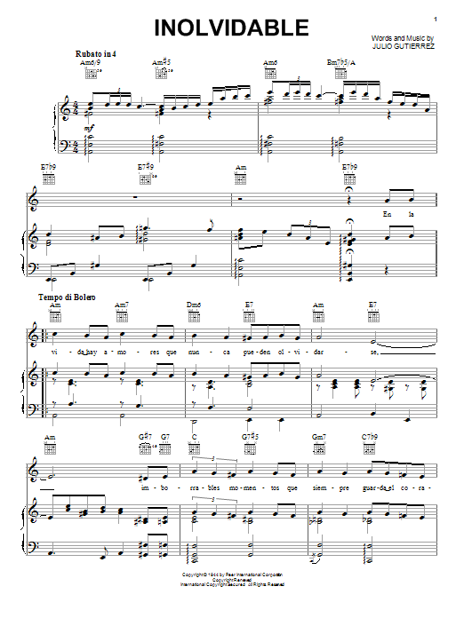 Learn to play Luis Miguel Inolvidable sheet music for Piano, Vocal & Guitar (Right-Hand Melody) in minutes. Luis Miguel Inolvidable sheet music notes and chords. Download Printable PDF.