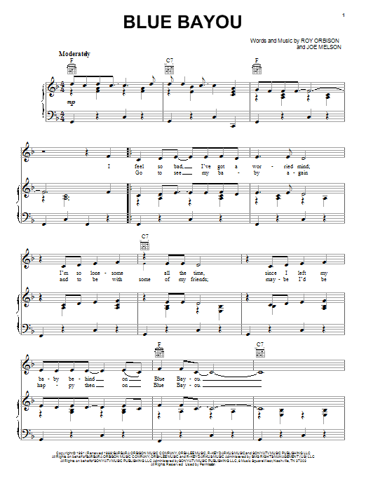 Learn to play Linda Ronstadt Blue Bayou sheet music for Piano, Vocal & Guitar (Right-Hand Melody) in minutes. Linda Ronstadt Blue Bayou sheet music notes and chords. Download Printable PDF.